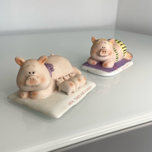 Two Vintage 1986 Morgan Inc Pig Tales Figurines Mom & Piglets Baked Ham - Picture 11 of 11